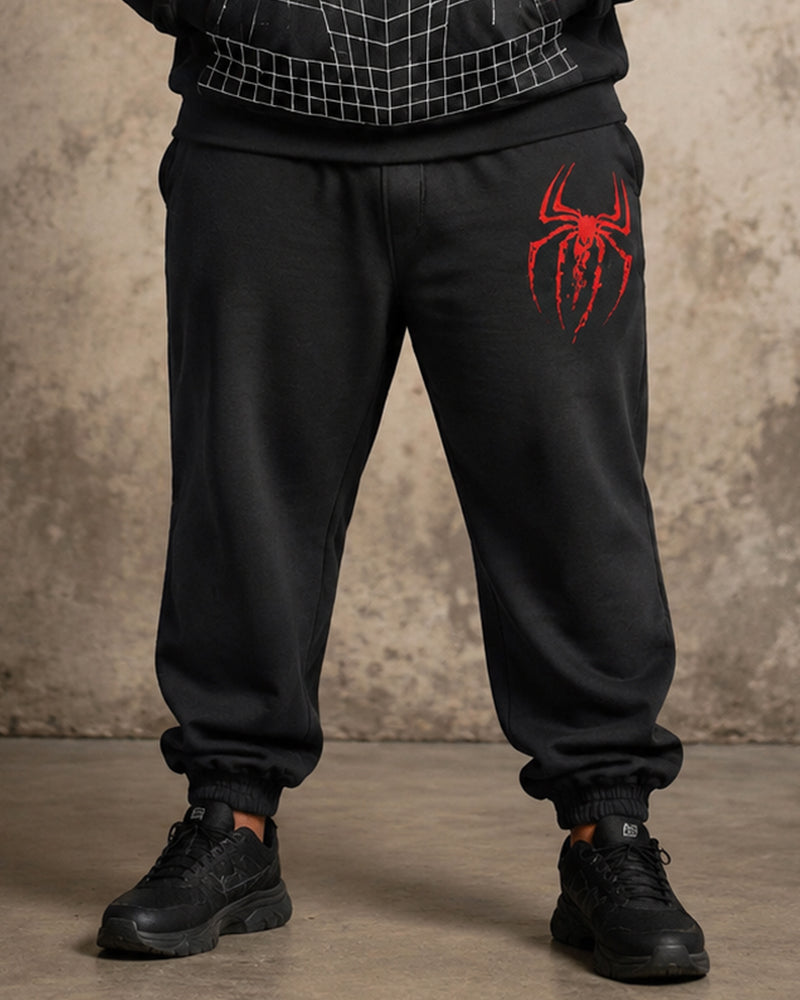 Big & Tall Men’s Halloween Red Spider Web–Print Half-Zip Hoodie Set