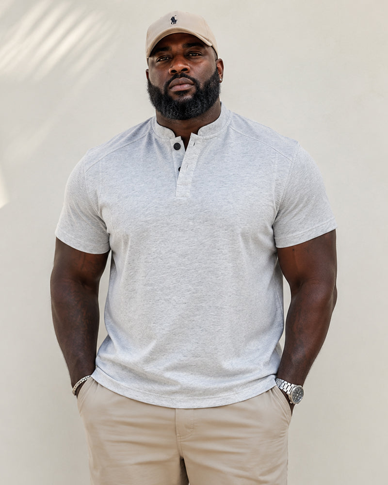 M-5XL American-style High Street Henry Collar T-shirt Stand Collar Short Sleeve