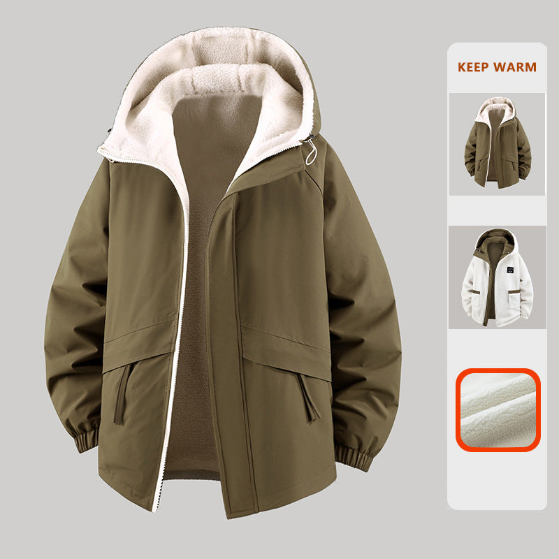5XL-11XL Large Size Men's Fleece Hooded Jacket Windproof Double-Sided Wearing