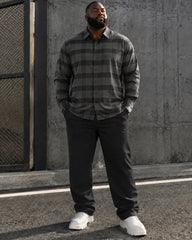Big & Tall Men's Dark Gray Check Print Long Sleeve Shirt Trousers Set