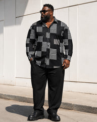 Big & Tall Men's Geometric Square Stripe Print Long Sleeve Shirt Pants Set