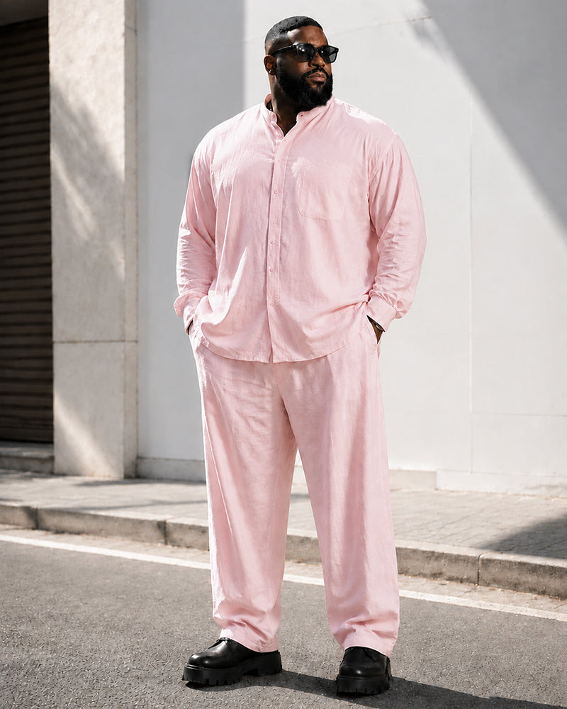 Big & Tall Men's Solid Color Collar Long Sleeve Shirt Pants Set