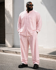 Big & Tall Men's Solid Color Collar Long Sleeve Shirt Pants Set