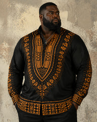 Big & Tall Men's Black Black Black African Print Long Sleeve Shirt