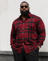 Big & Tall Men's Red And Black Check Small Cross Printed Long Sleeve Shirt Trousers Set