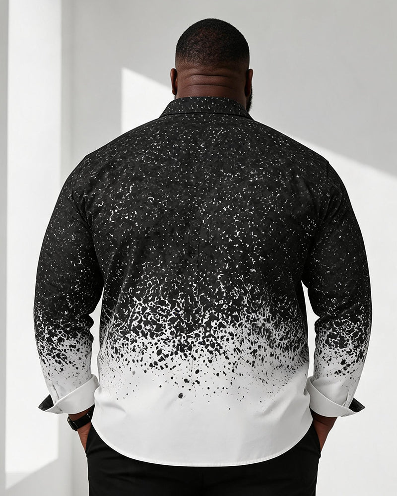 Big & Tall Men's Black And White Gradient Splash Ink Spot Print Long Sleeve Shirt