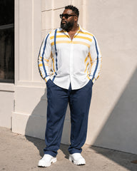 Big & Tall Men's Yellow And Blue Contrast Vertical Stripe Print Long Sleeve Shirt Pants Set
