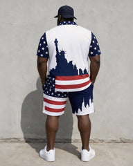 Big & Tall Men's Statue Of Liberty USA250 Printed POLO Short Sleeve Shorts Set
