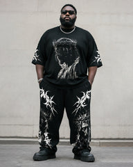 Big & Tall Men's Crown Of Thorns Jesus Head Printed T-Shirt Trousers Set