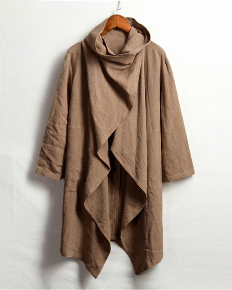 S-4XL Men's Cotton Linen Long Irregular Cape Long Sleeve Jacket