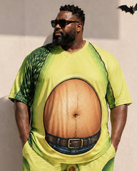 Big & Tall Men's Aocado Creative Fake Belly Printed T-Shirt Pants Set