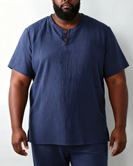 M-9XL Japanese Cotton And Linen Short-sleeved T-shirt With V-neck