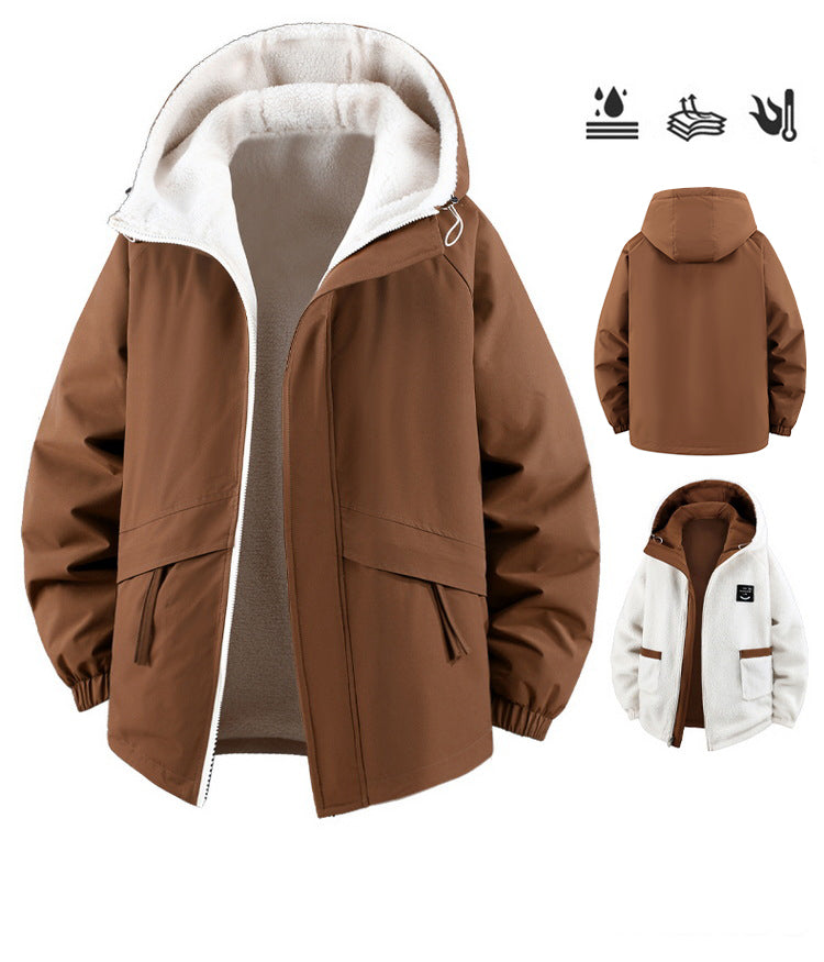 5XL-11XL Large Size Men's Fleece Hooded Jacket Windproof Double-Sided Wearing