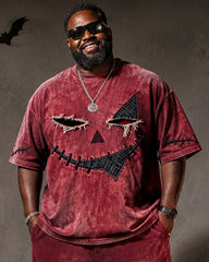 Big & Tall Men's Washed Stitched Ghostface Printed T-Shirt Pants Set