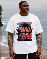 Big & Tall Men's Brooklyn Sunset Coconut Print Round Neck Short Sleeve T-Shirt Shorts Set