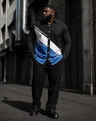 Big & Tall Men's Oblique Contrast Printed Long Sleeve Shirt Pants Set