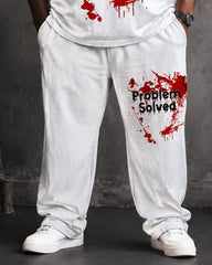 Big & Tall Men's Halloween Graffiti Problem Solved Printed T-Shirt And Pants Set