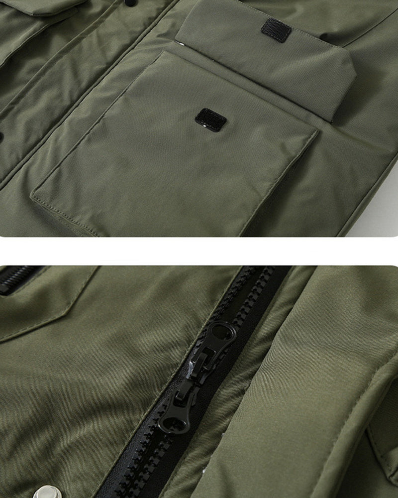 6XL-13XL Fleece-lined Three-proof Men's Mid-length Hooded Jacket