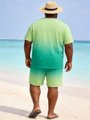 Big & Tall Men'SUMMER Coconut Tree Gradient Print Round Neck Short Sleeve T-Shirt Shorts Set