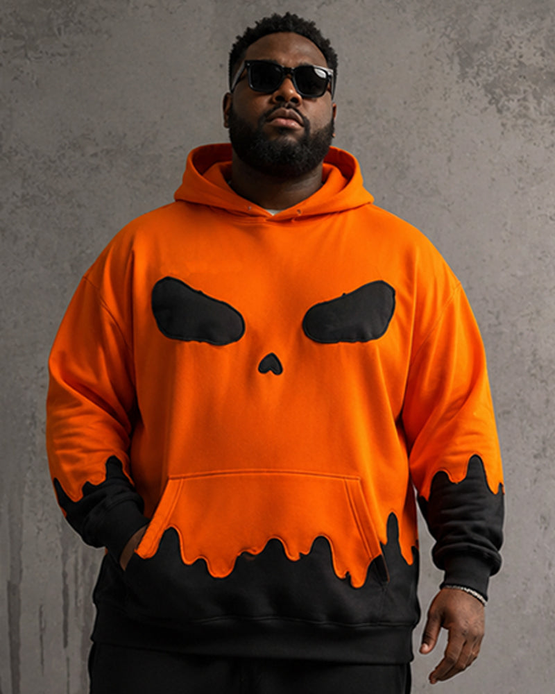 Big & Tall Men's Halloween Pumpkin Ghost Print Hoodie Set