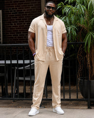 Big & Tall Men's Apricot Short Sleeve Shirt Pants Set