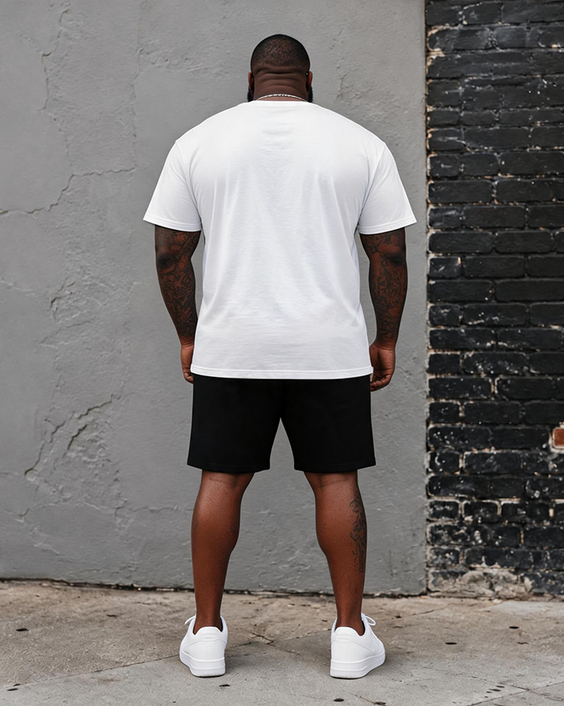 Big & Tall Men's Splash Ink Crown Cross JESUS IS KING Printed Round Neck Short Sleeve T-Shirt Shorts Set