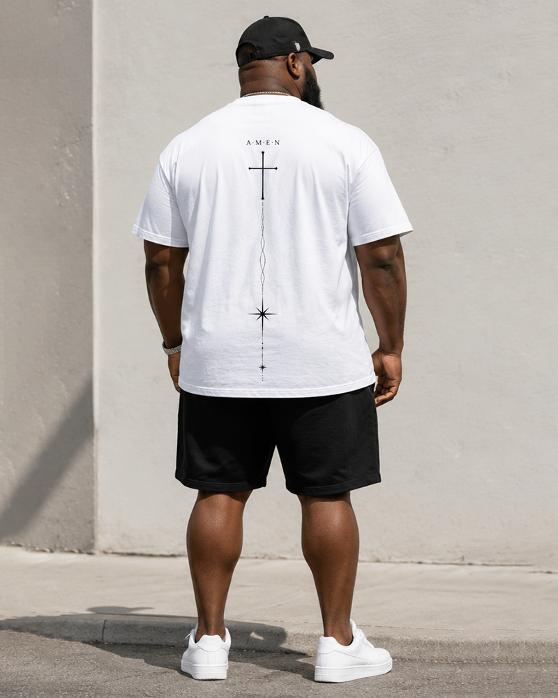Big & Tall Men's Faith AMEN Vertical Cross Printed Crewneck Short Sleeve T-Shirt Shorts Set