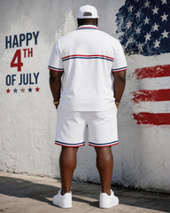 Big & Tall Men's Star-Edge Flag Print POLO Short Sleeve Shorts Set