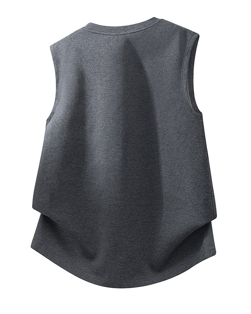 L-9XL Solid Color Heavy Cotton Round Neck Sleeveless Vest