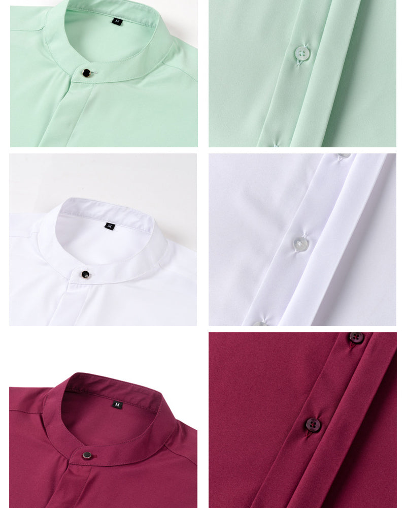 Big & Tall Men's Solid Color Retro Collar Long Sleeve Shirt S-3XL