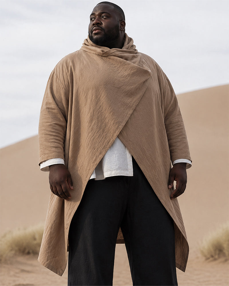 S-4XL Men's Cotton Linen Long Irregular Cape Long Sleeve Jacket