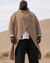 S-4XL Men's Cotton Linen Long Irregular Cape Long Sleeve Jacket