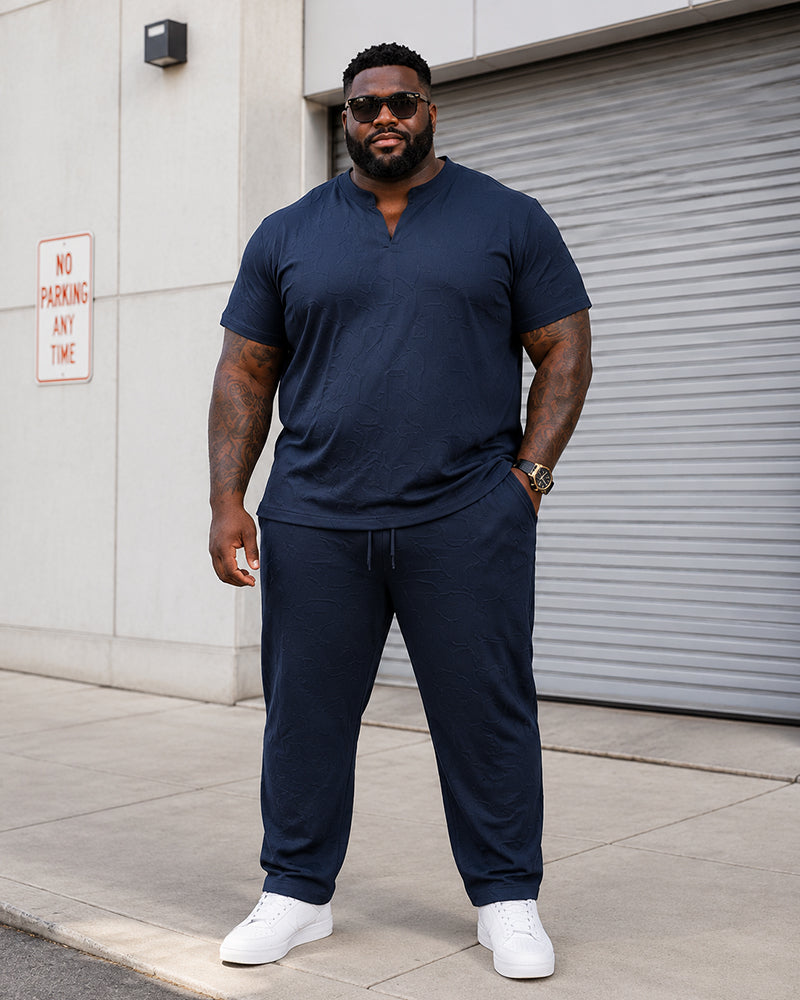 L-9XL Sports Leisure Solid Color V-neck Loose Short-sleeved 2-piece Set