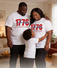 1776 America 250 Anniversary Free Theme Parent-Child Printed Round Neck Short-Sleeved T-Shirt