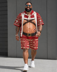 Big & Tall Men's Funny Santa Belly Christmas Short Sleeve Shirt Shorts Set