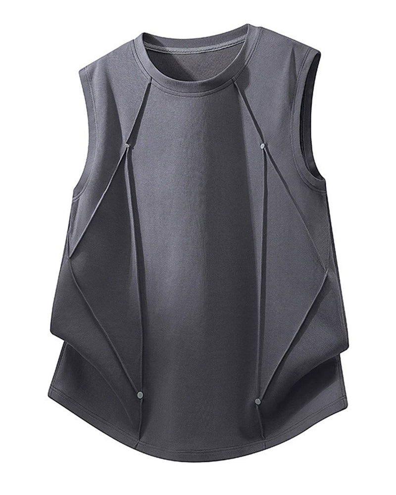 L-9XL Solid Color Heavy Cotton Round Neck Sleeveless Vest