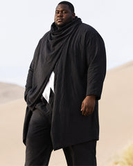 S-4XL Men's Cotton Linen Long Irregular Cape Long Sleeve Jacket