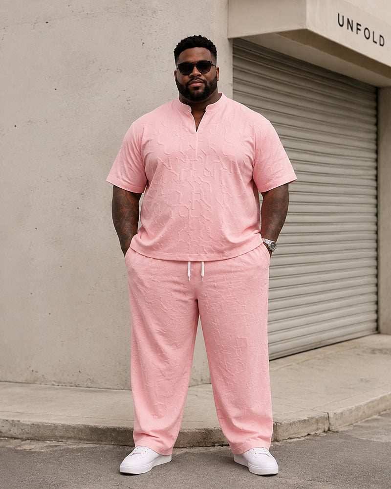 L-9XL Sports Leisure Solid Color V-neck Loose Short-sleeved 2-piece Set