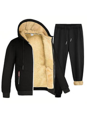 🔥Christmas 50% Off Exclusive ✨Two-piece Set Men's Solid Zip Up Hooded Jacket & Drawstring Waist Pants Set