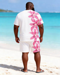 Big & Tall Men's Pink Side Print Round Neck Short Sleeve T-Shirt Shorts Set