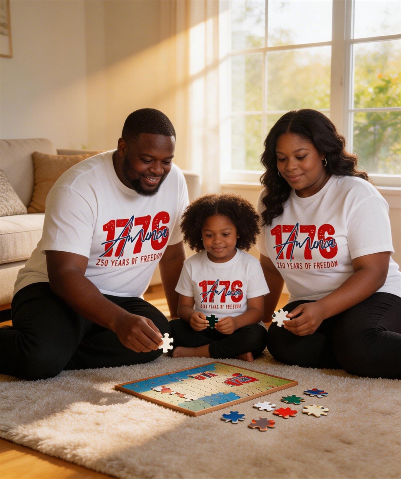 1776 America 250 Anniversary Free Theme Parent-Child Printed Round Neck Short-Sleeved T-Shirt