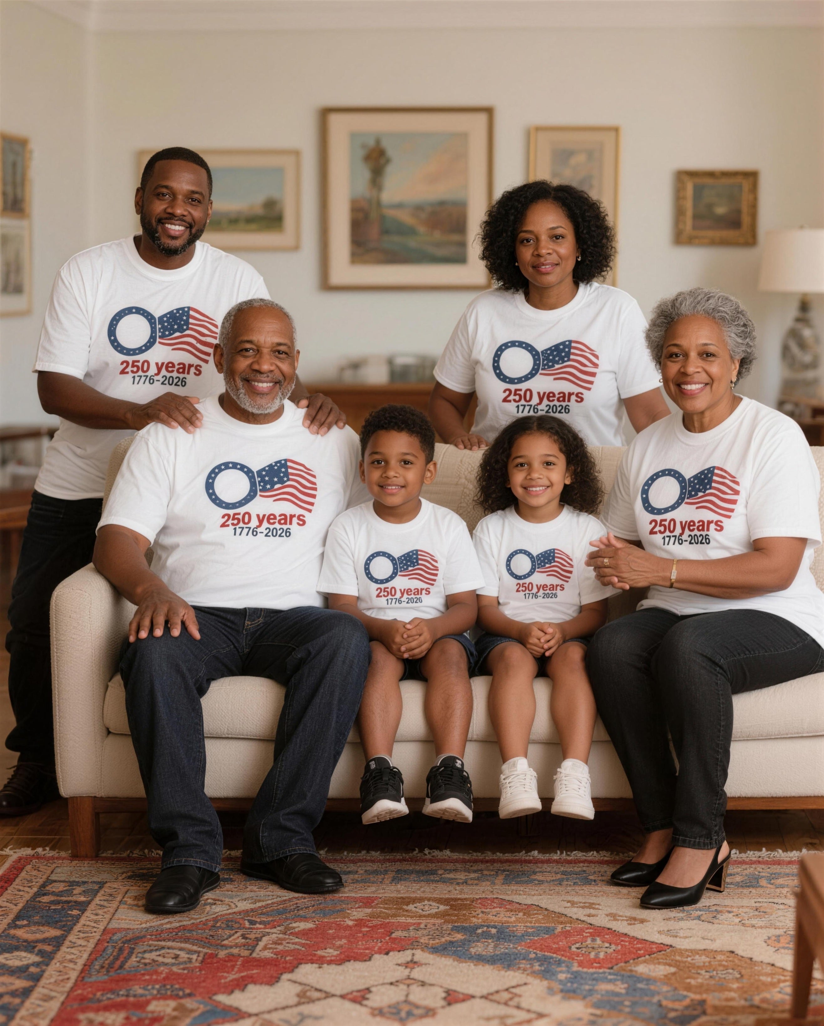 1776-2026 USA 250th Anniversary Flag Print Family Short Sleeve T-Shirt