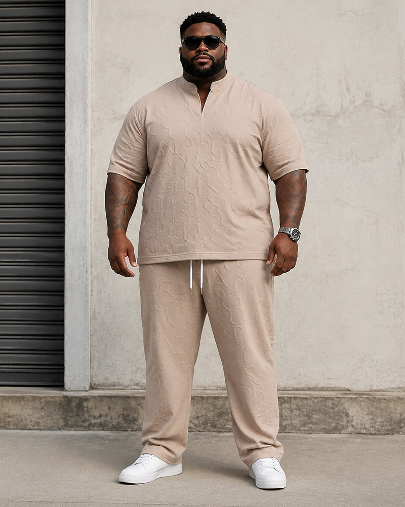 L-9XL Sports Leisure Solid Color V-neck Loose Short-sleeved 2-piece Set
