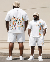 Big & Tall Men's Faith Crowd Silhouette Cross Printed Crewneck Short Sleeve T-Shirt Shorts Set