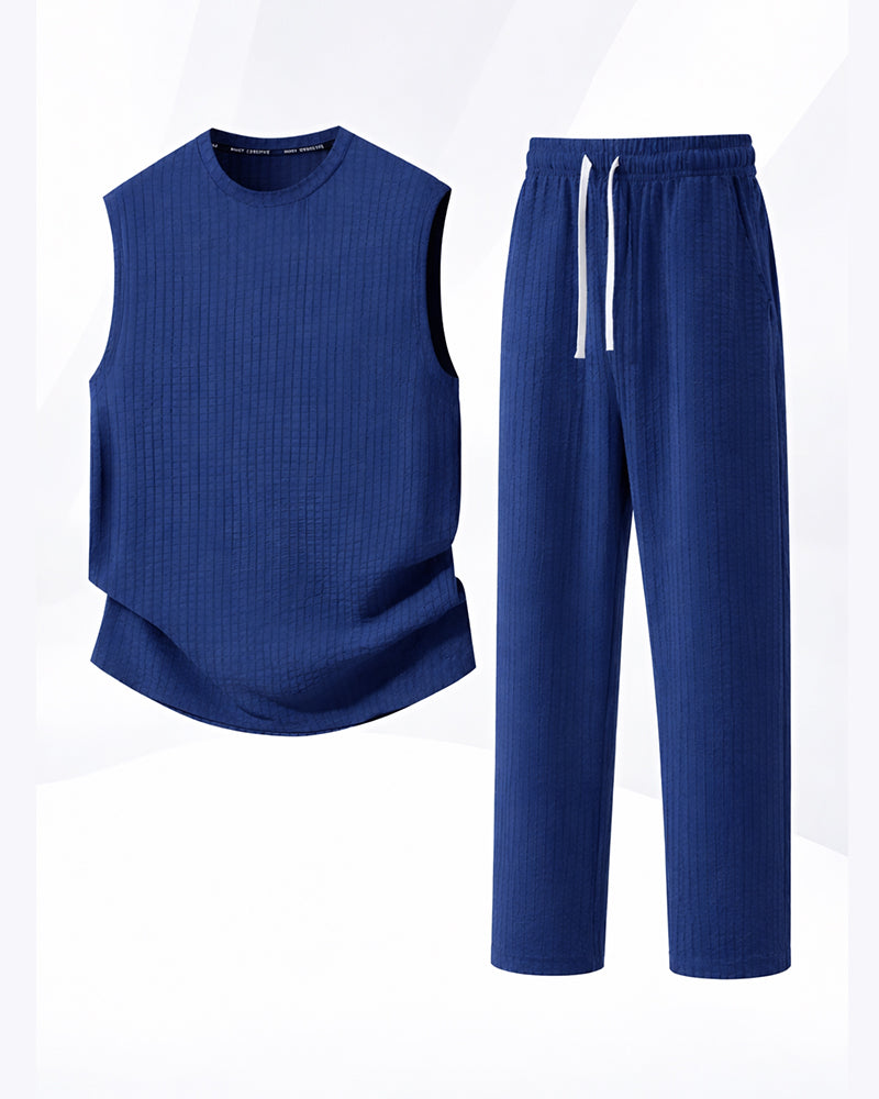 M-8XL Men's Texture Fabric Vest Straight Casual Pants Sports Two-piece Set