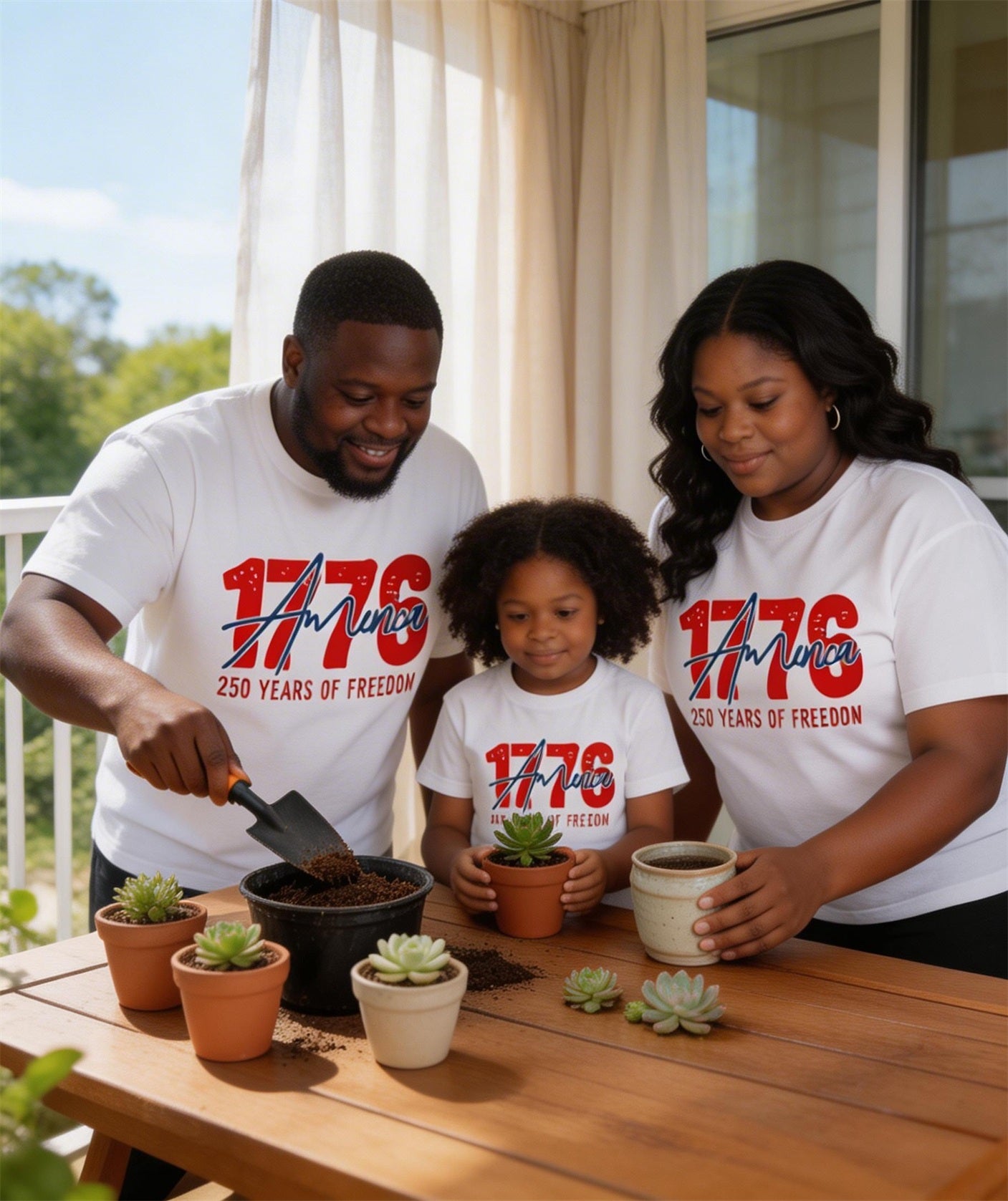 1776 America 250 Anniversary Free Theme Parent-Child Printed Round Neck Short-Sleeved T-Shirt