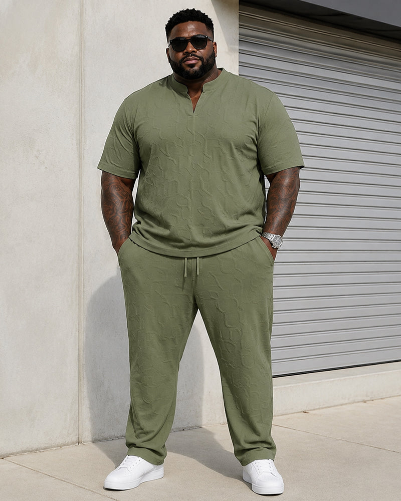 L-9XL Sports Leisure Solid Color V-neck Loose Short-sleeved 2-piece Set