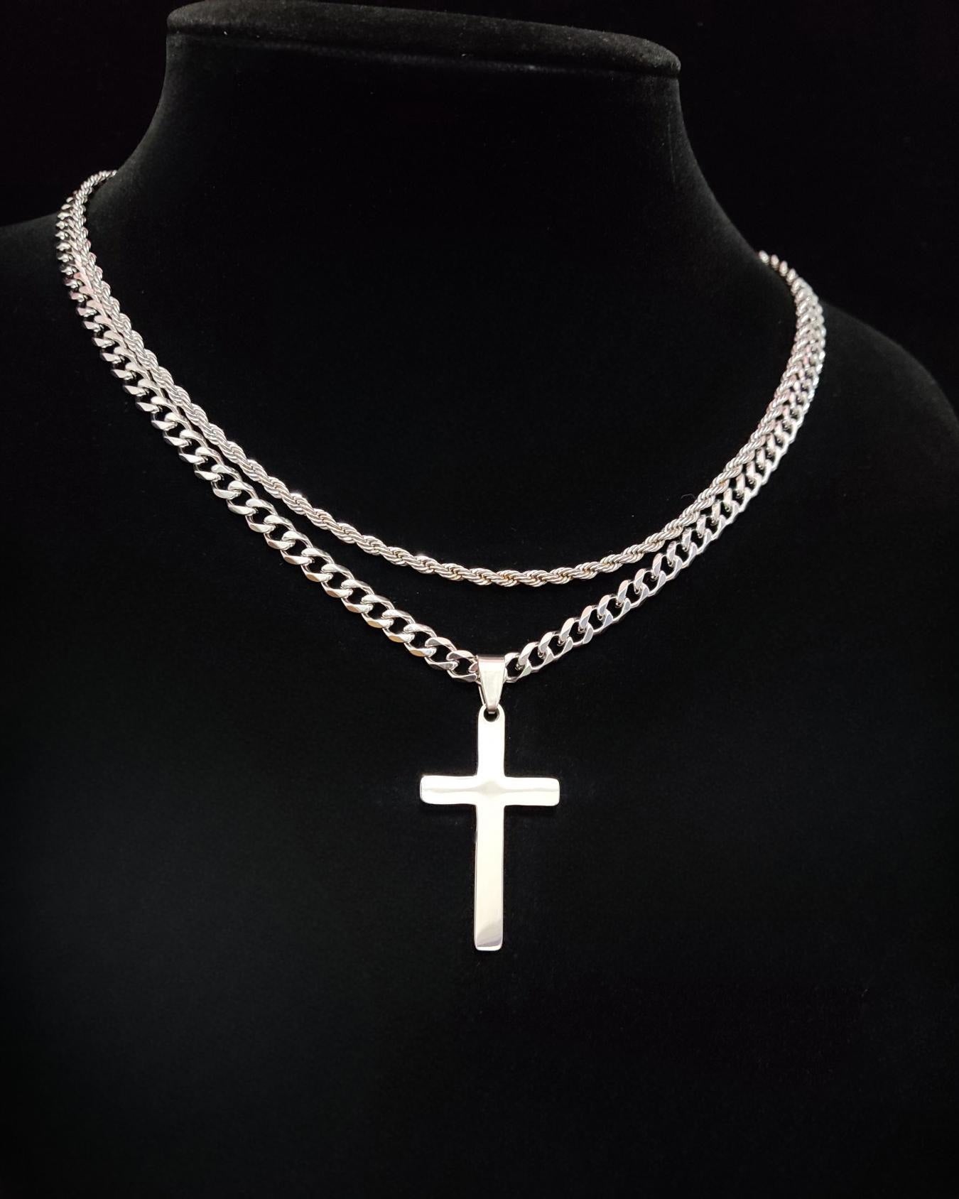 Big & Tall Men's Cross Pendant & Cuban Chain Necklace Set