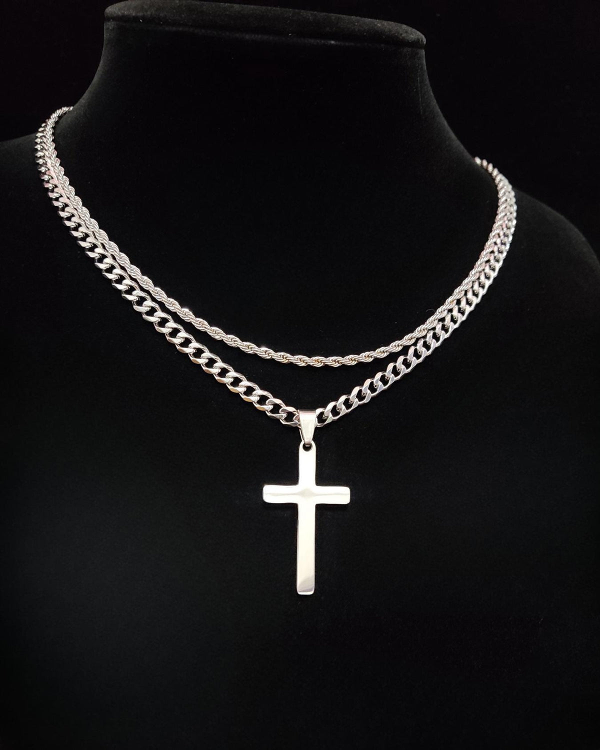 Big & Tall Men's Cross Pendant & Cuban Chain Necklace Set