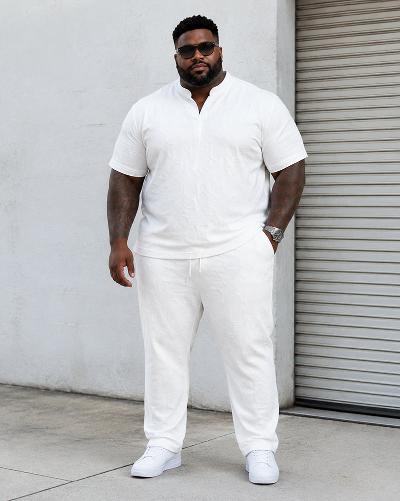 L-9XL Sports Leisure Solid Color V-neck Loose Short-sleeved 2-piece Set